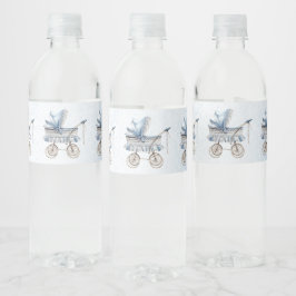 Mooie Klassieke Babywagen Blauwe Bloem Party Waterfles Etiket