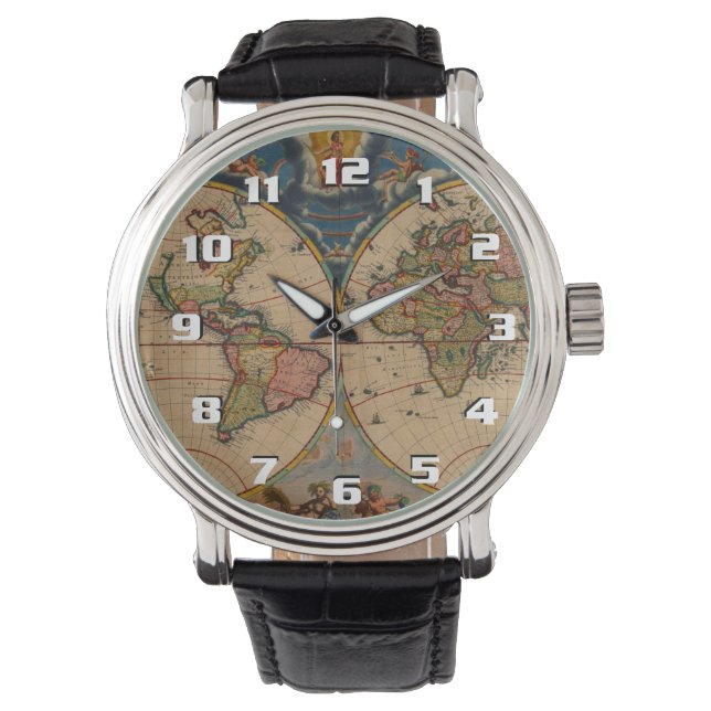 Mooie klassieke  wereldkaart horloge (Voorkant)