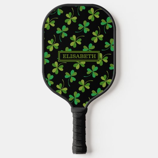 Mooie klavertjespatroon groen en zwart aangepaste  pickleball paddle (Voorkant)