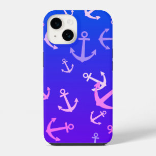 Mooie Kleine Ankers op Blauwe/ Paarse iPhone Hoes 14 Hoesje