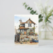 Mooie kleine badplaats kunst briefkaart (Staand voorkant)