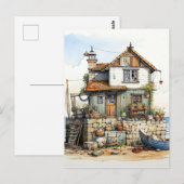 Mooie kleine badplaats kunst briefkaart (Voorkant / Achterkant)