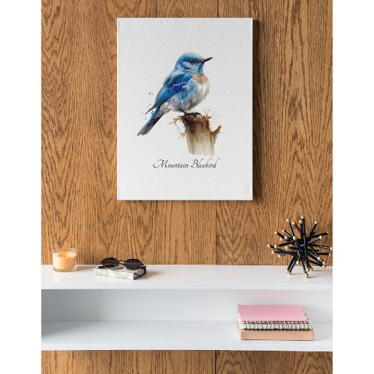 Mooie Kleine Berg Blauwe Spreeuw Waterverfschilder Canvas Afdruk