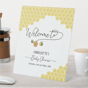 Mooie Kleine Bijen Honingraat Baby Shower Welkom Reclamebord Met Voetstuk
