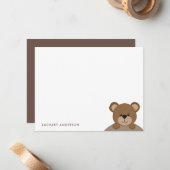 Mooie Kleine Choco Bruine Beer Kinderen Naam Brief Notitiekaartje (Voorkant / Achterkant in situ)