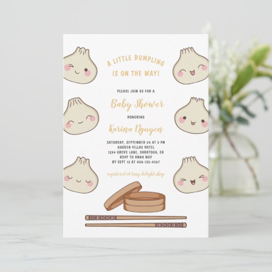 Mooie Kleine Dumpling Baby Shower Uitnodiging (Staand voorkant)