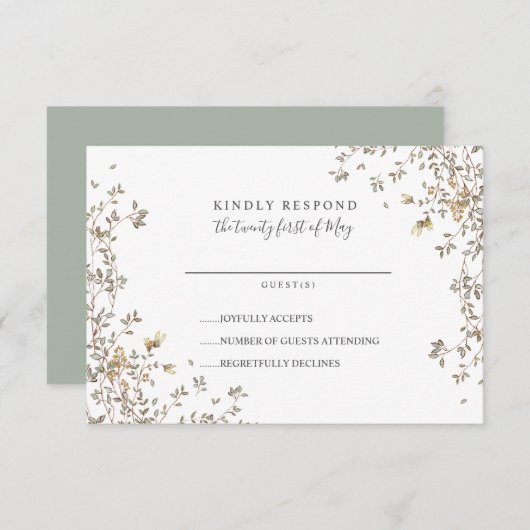 Mooie kleine groene bladeren grillige bruiloft RSV RSVP Kaartje (Voorkant / Achterkant)