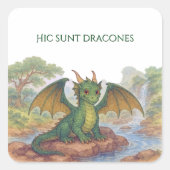 Mooie kleine groene draak vierkante sticker (Voorkant)