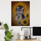 Mooie kleine hond en zonnebloemen poster (Thuiskantoor)