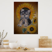 Mooie kleine hond en zonnebloemen poster (Keuken)