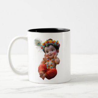 Mooie kleine Krishna Indiase kunst tweedelig mok