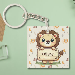 Mooie kleine leeuw met een naam bord sleutelhanger