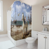 Mooie kleine meid op paard terug douchegordijn (In situ)