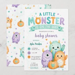 Mooie Kleine Monster Baby Shower Halloween Kaart