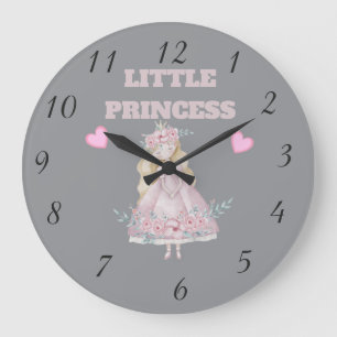 Mooie Kleine Prinses Wandklok Roze Harten Meisje
