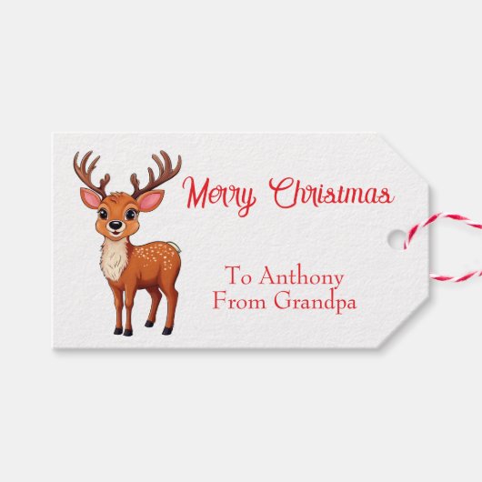 Mooie kleine rendier Kerstcadeautag Cadeaulabel (Voorkant (Horizontaal))