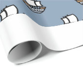 Mooie Kleine Schepen op Blauw Cadeaupapier (Rol Hoek)