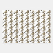 Mooie kleine vogels witte perzik beige inpakpapier vel (Voorkant 3)