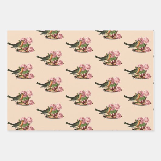 Mooie kleine vogels witte perzik beige inpakpapier vel (Voorkant 2)