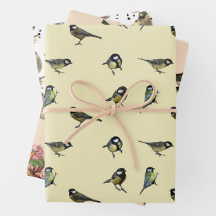 Mooie kleine vogels witte perzik beige inpakpapier vel