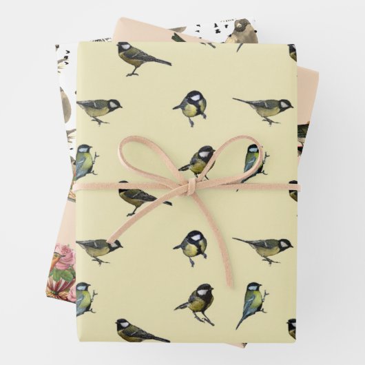 Mooie kleine vogels witte perzik beige inpakpapier vel (In situ)