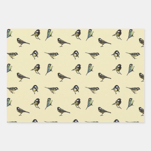 Mooie kleine vogels witte perzik beige inpakpapier vel (Voorkant)
