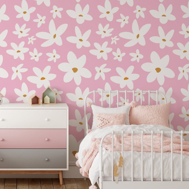 Mooie Kleine Witte Bloem Bloemmotief Behang (In situ - kids room)