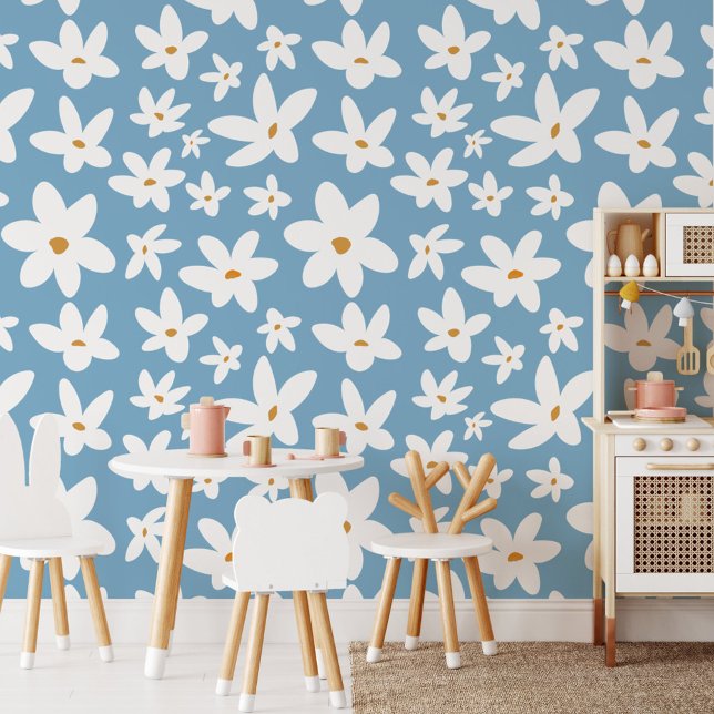 Mooie Kleine Witte Bloem Bloemmotief Behang (In situ - play room)