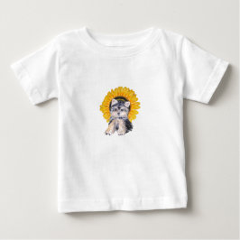 Mooie kleine Yorkshire puppy hond & zonnebloem kun