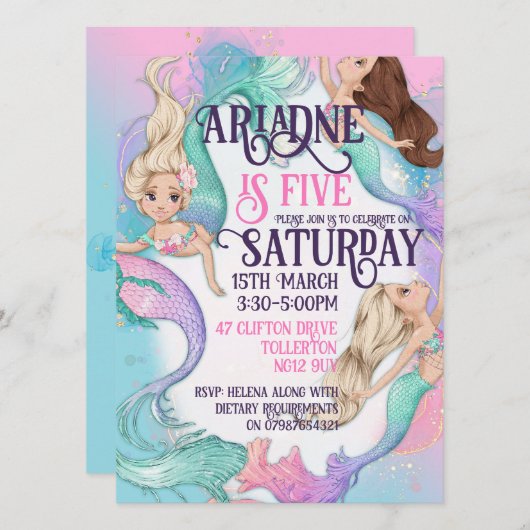 Mooie Kleine Zeemeerminnen Uitnodigingen (Voorkant / Achterkant)