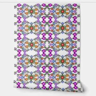 Mooie Kleuren Bloemen  Tegel Ornamenten Behang