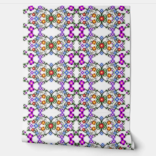 Mooie Kleuren Bloemen  Tegel Ornamenten Behang (Afrollen)