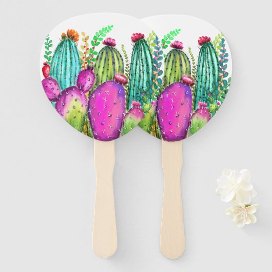 Mooie kleuren Cactus Flowers - Tekening Handwaaier (Voorkant en achterkant)