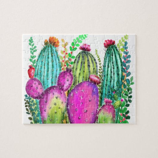 Mooie kleuren Cactus Flowers - Tekening kleurrijk Legpuzzel (Horizontaal)