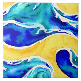 Mooie kleuren hand getrokken oceaan Blauw en wit Tegeltje