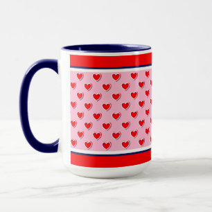 Mooie kleuren rood, roze en blauw leuke harten mok
