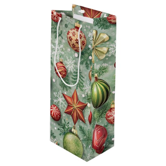 MOOIE KLEURIGE KERSTVERSIERINGEN WIJN CADEAUTAS (Voorkant Gekanteld)