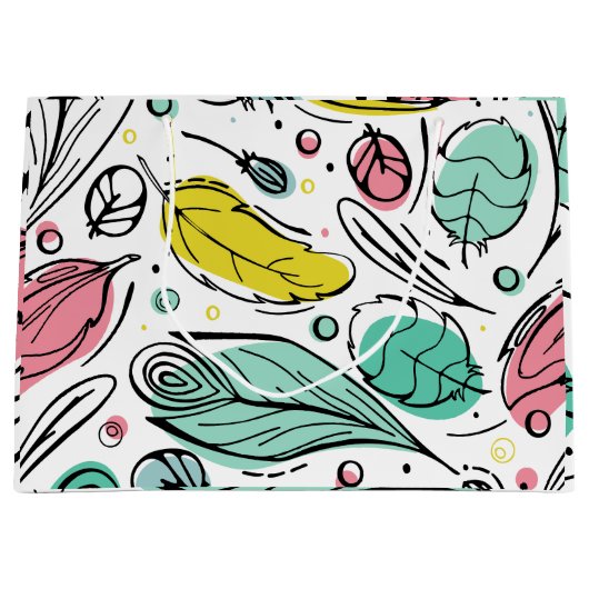 Mooie kleurrijk patroon van bladeren in turkoois w groot cadeauzakje (Voorkant)