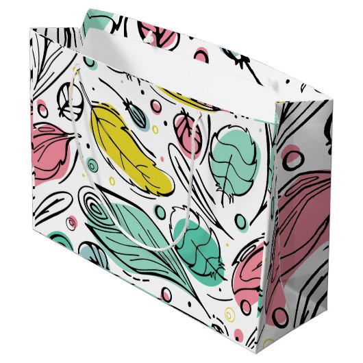 Mooie kleurrijk patroon van bladeren in turkoois w groot cadeauzakje (Achterkant Gekanteld)