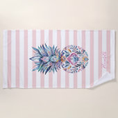 Mooie Kleurrijke Ananas Roze Strepen  Strandlaken (Voorkant)