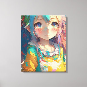 Mooie Kleurrijke Anime Meisje Canvas Afdruk