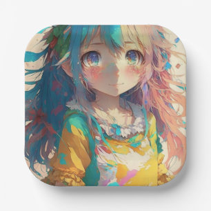 Mooie Kleurrijke Anime Meisje Papieren Bordje