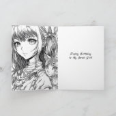Mooie kleurrijke anime meisje verjaardag kaart (Binnen)