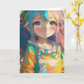 Mooie kleurrijke anime meisje verjaardag kaart (Gele Bloem)