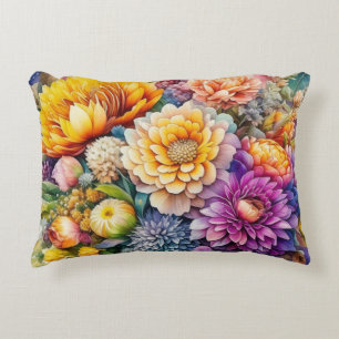 Mooie Kleurrijke Aquarel Ai Kunst Bloemen  Accent Kussen