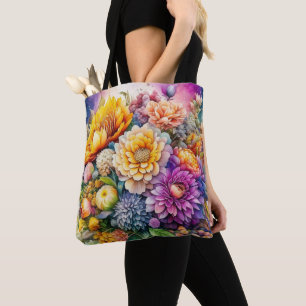 Mooie Kleurrijke Aquarel Ai Kunst Bloemen  Tote Bag