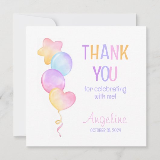 Mooie Kleurrijke Ballon Kinderen Verjaardag Bedank Bedankkaart (Voorkant)