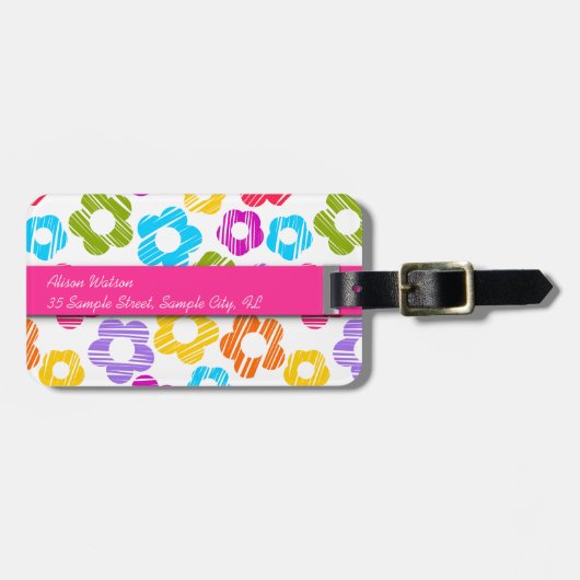 Mooie kleurrijke bloem meisjesachtig vrolijke bloe bagagelabel (Voorkant horizontaal)