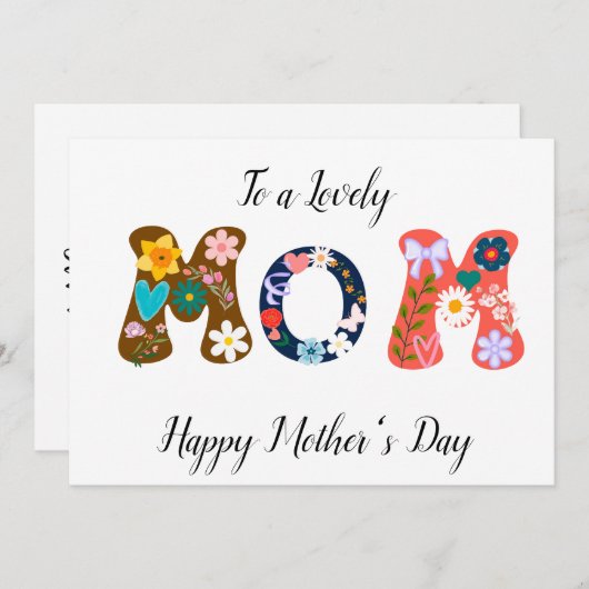 Mooie Kleurrijke Bloem MOEDER Moederdagkaart Feestdagenkaart (Voorkant / Achterkant)
