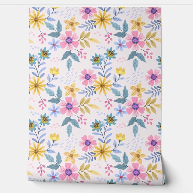 Mooie kleurrijke bloemen behang (Afrollen)